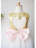 Heart-shaped Keyhole Gold Sequin Tulle Flower Girl Dress